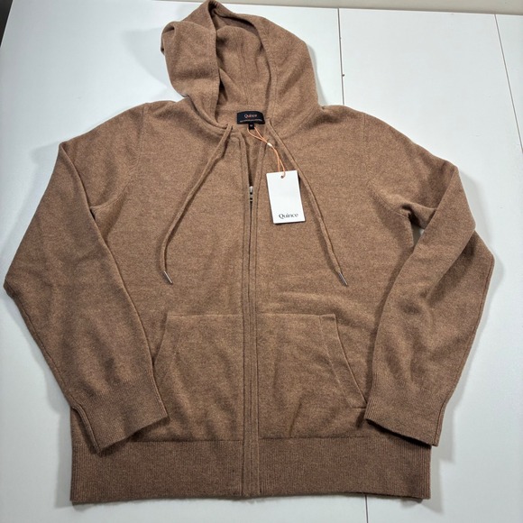Quince Tops - NEW Quince Mongolian Cashmere Hoodie Women Medium Brown Full Zip Luxury Sweater